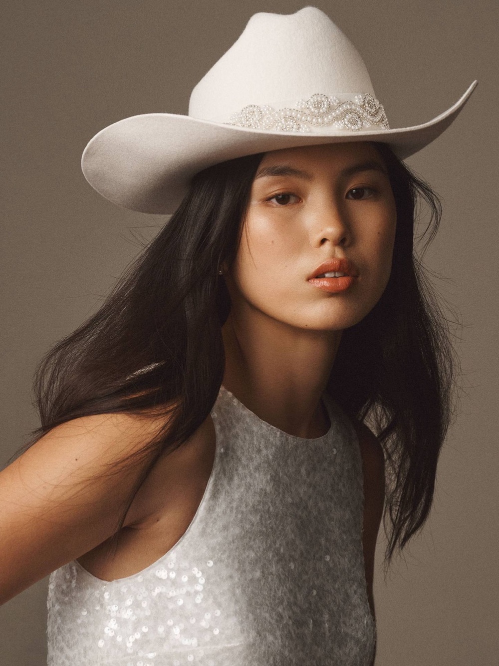 Anthropologie Ivory Embellished Bridal Western Cowboy Hat